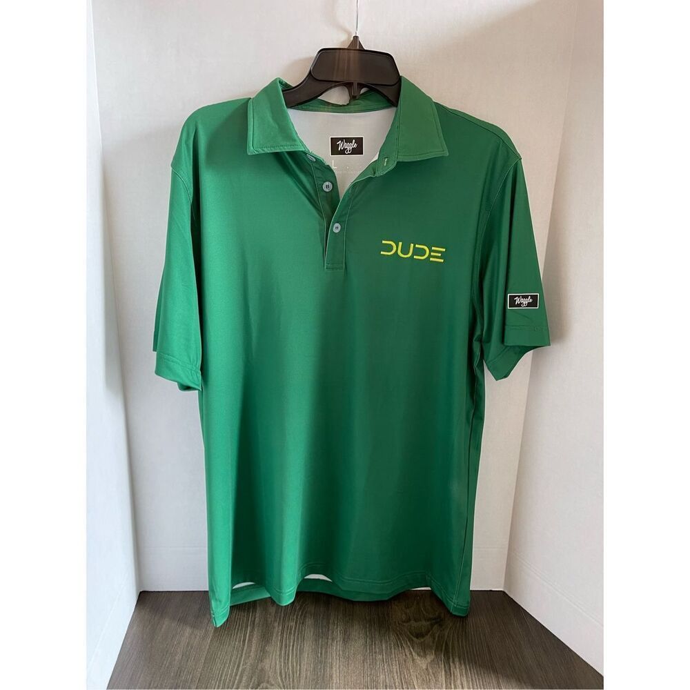 Waggle Green Gold polo with Yellow‎ DUDE embroidered logo on left chest A24